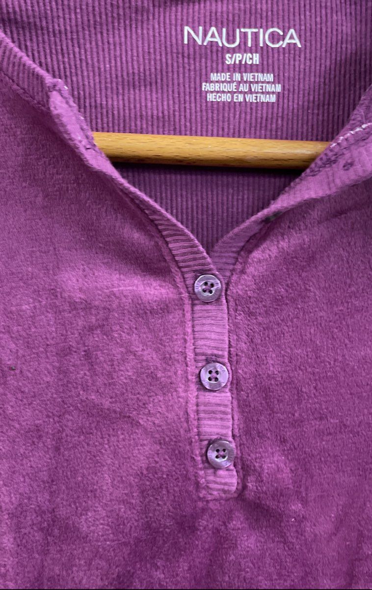 Nautica Women's Plum Velour Stretch Henley Long Sleeve Shirt NWT Size S