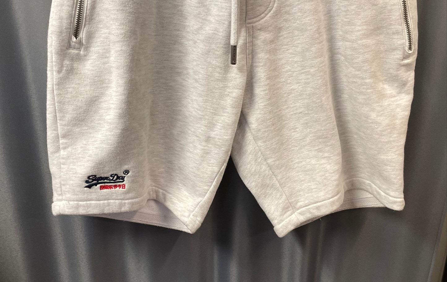 Superdry Men's Gray Marl Sweat Shorts Drawstring Zipper Pockets Size XL