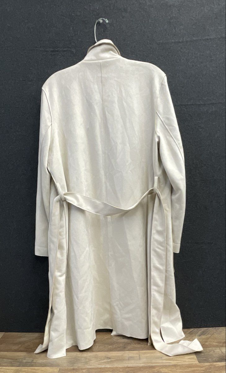 T Tahari Women's Beige Faux Leather Duster Coat Notched Lapel NWT Sz L