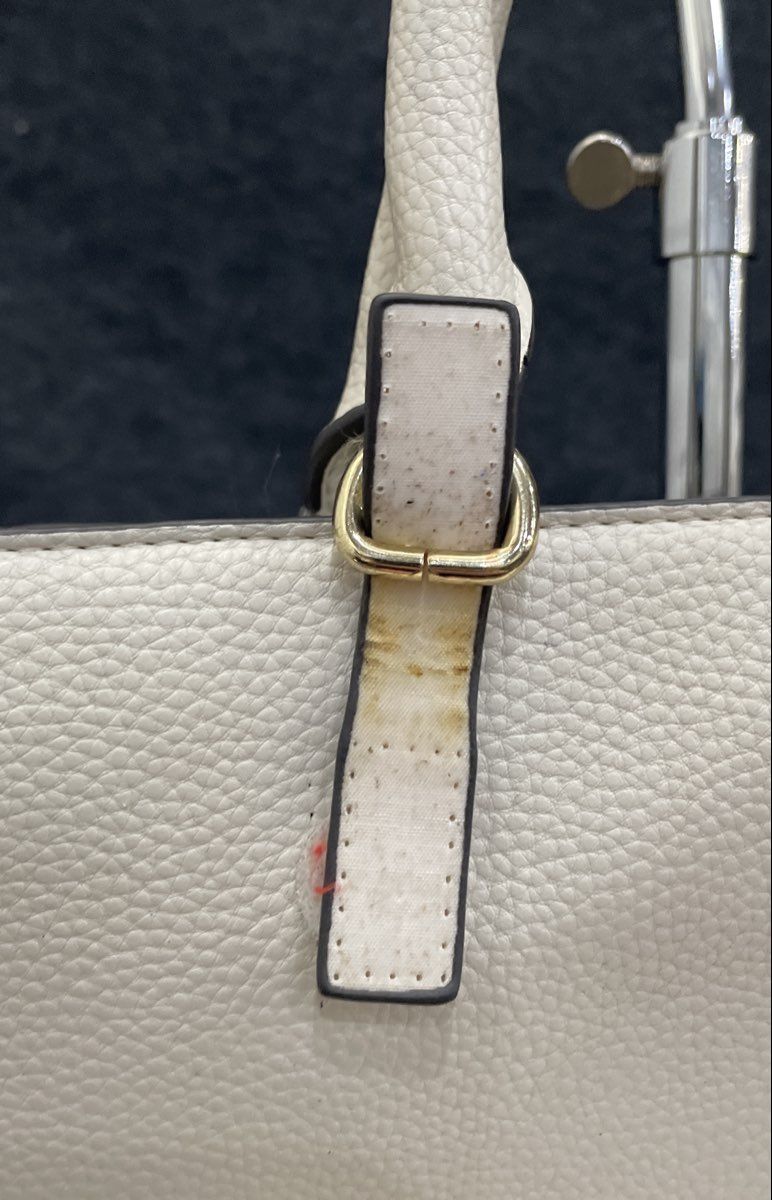 Nanette Lepore White Pebbled Satchel Handbag Crossbody Bag Gold Hardware