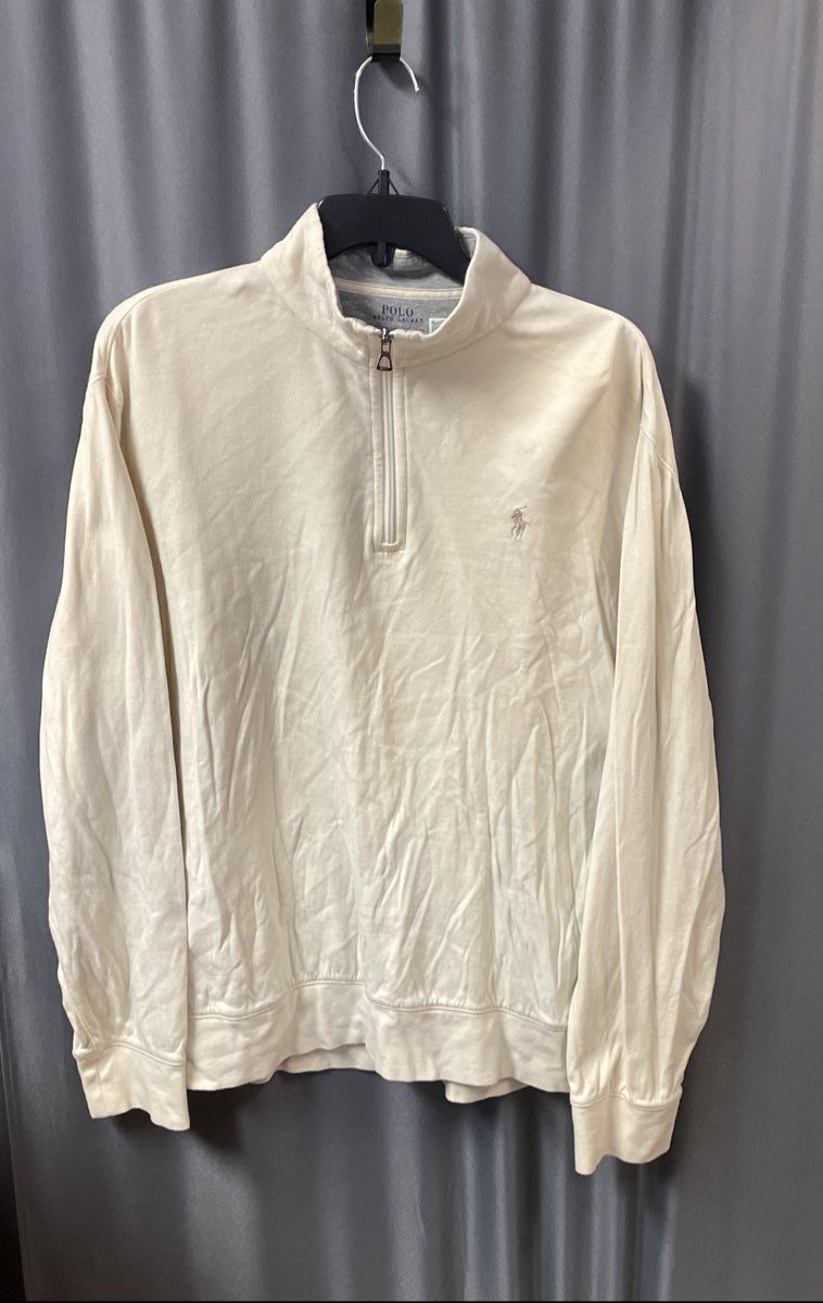 Polo Ralph Lauren Men's Cream 1/4 Zip Pullover Sweatshirt Cotton Blend Sz L