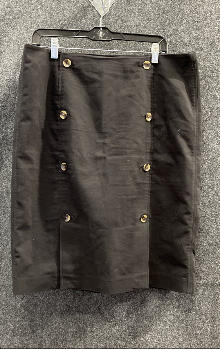 Calvin Klein Women's Black Cotton Blend Double Breasted Pencil Skirt Sz 14