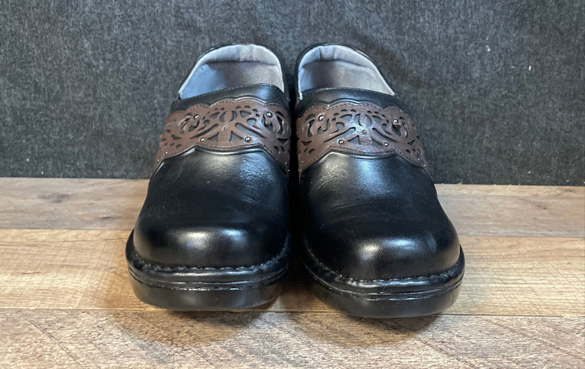 Ariat Black Brown Leather Laser Cut Floral Slip-On Clogs Women's Size 7B