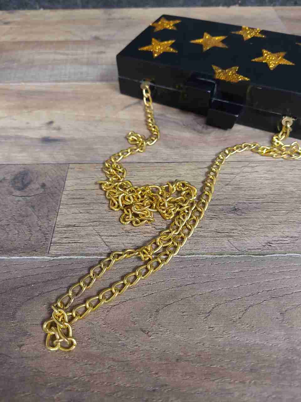 Lulu Black Acrylic Gold Glitter Star Lu Lu Box Clutch Crossbody Bag