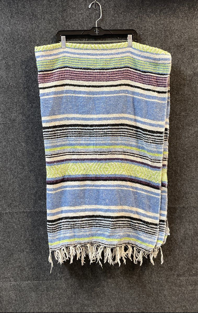 Earth Ragz Mexican Falsa Woven Blanket Striped Blue Green Yoga Beach Throw