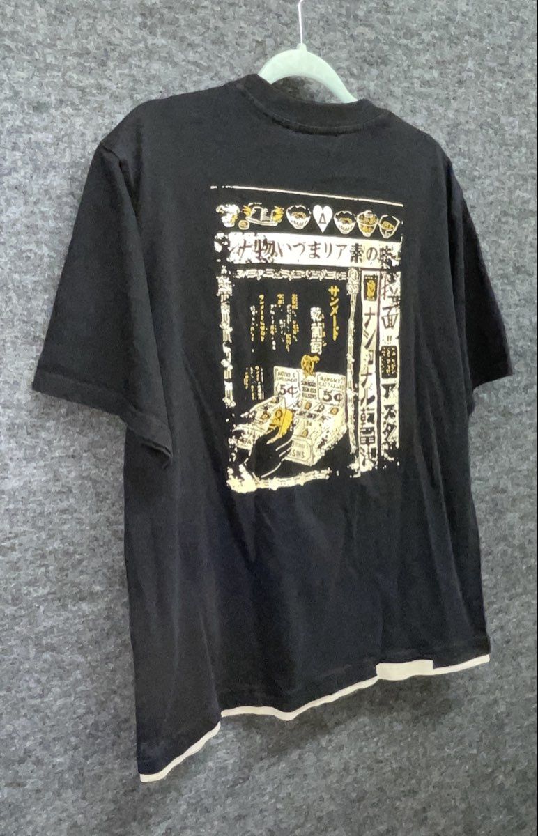 Aelfric Eden Japanese Retro Graphic Double Layer Hem T-Shirt Black Sz L