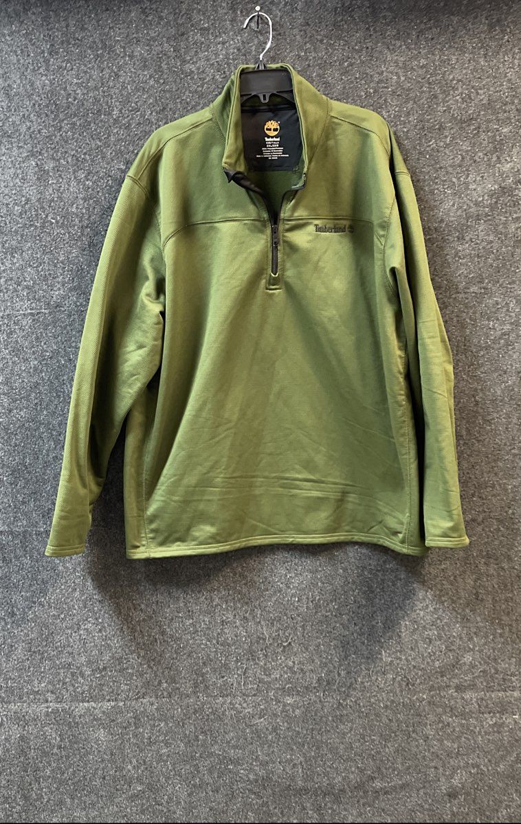 Timberland Men's 1/4 Zip Pullover Green Textured Fleece Sweater Sz 2XL