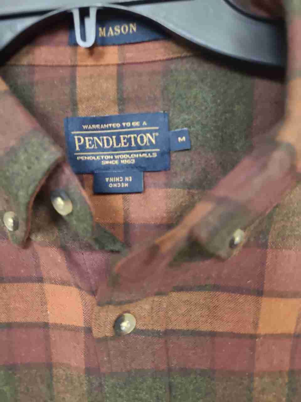 Pendleton Men's Orange Green Plaid Cotton Button Down Shirt Sz M