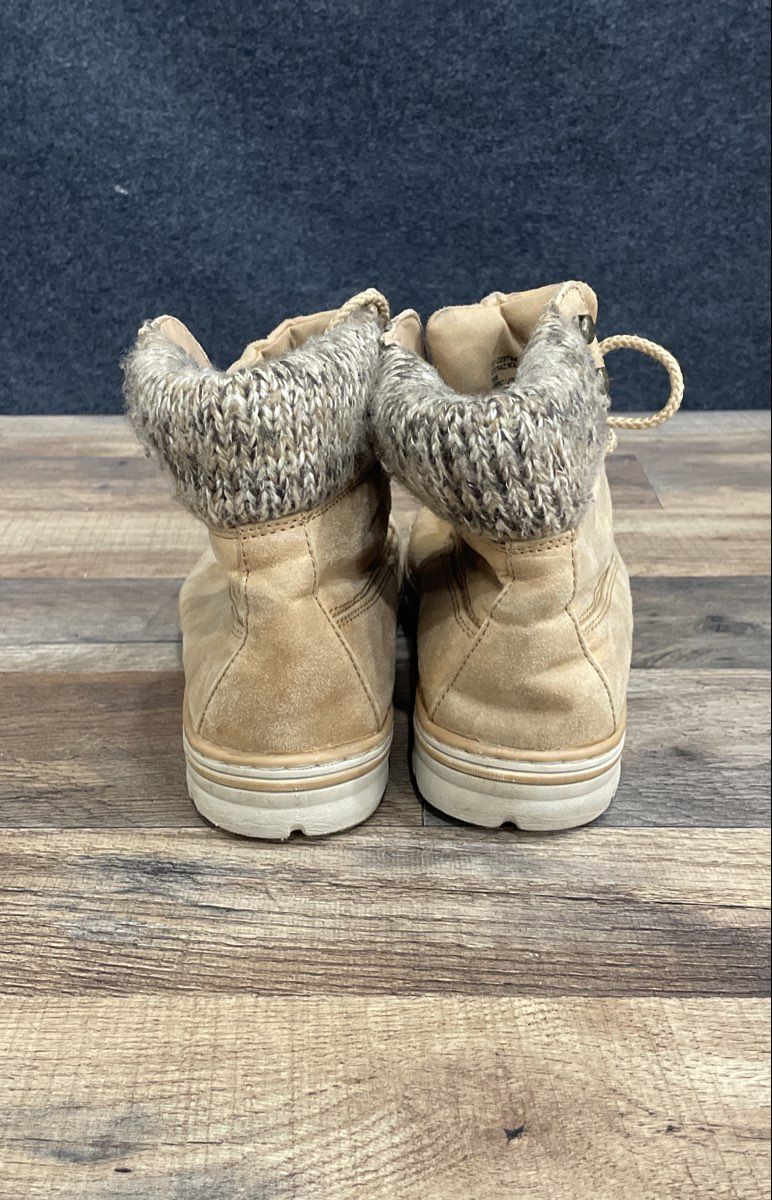 Cliffs by White Mountain Kalina Tan Knit Cuff Lace Up Ankle Boots Women's Sz 8.5