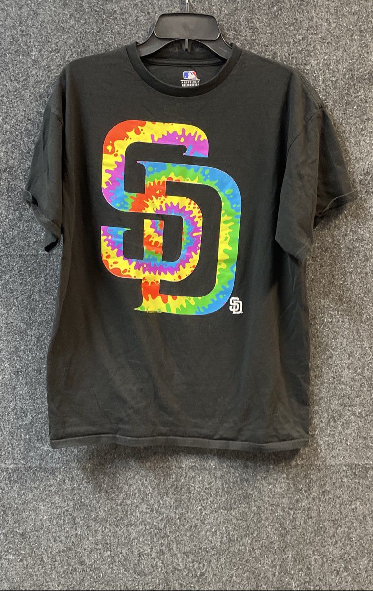 MLB San Diego Padres Men's Black Rainbow Tie-Dye Logo Graphic T-Shirt Sz L