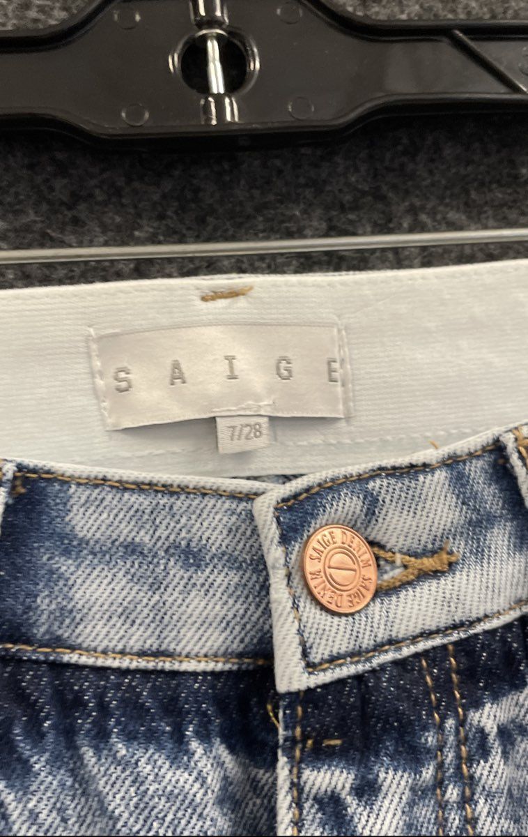 Saige Women's Everett High Rise Wide Leg Jeans Blue Tummy Control NWT Sz 7/28