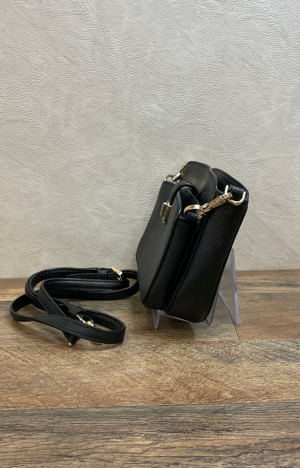 Kate Spade Black Pebbled Leather Small Crossbody Bag Gold Hardware