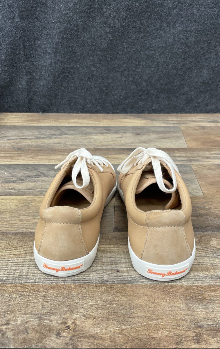Tommy Bahama Tan Leather Lace Up White Toe Cap Casual Sneakers Size 10