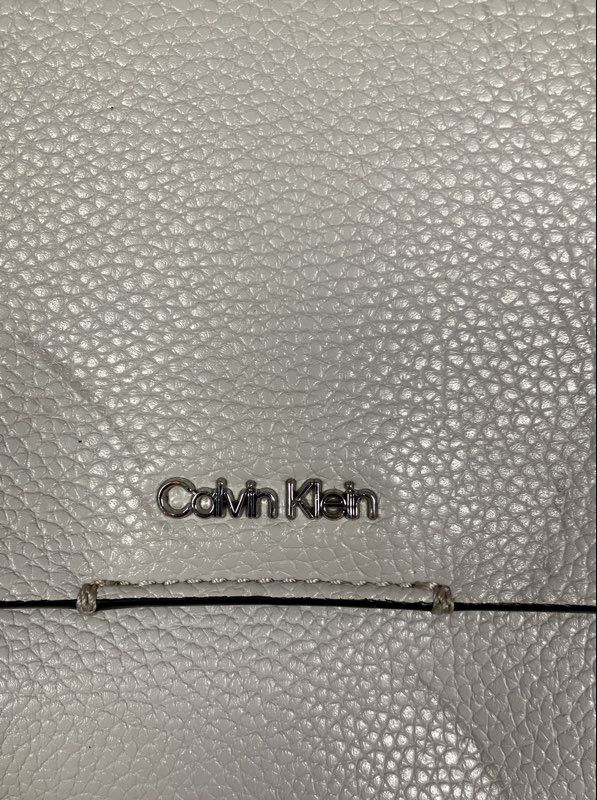 Calvin Klein Cream Pebbled Leather Crossbody Shoulder Bag Silver Tone Hardware