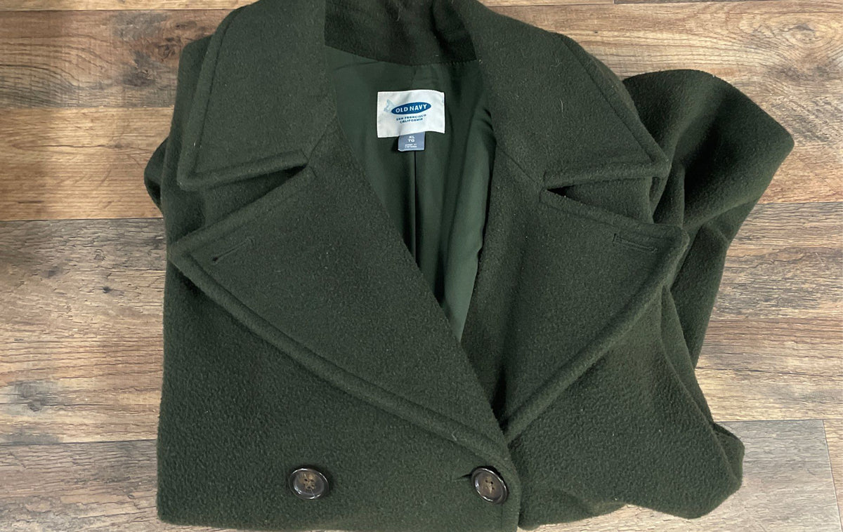 Old Navy Women's Classic Peacoat Green Double Breasted Wool Blend Sz XL