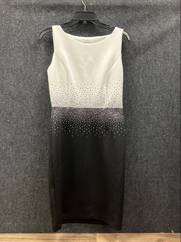 Calvin Klein Women's White Black Studded Ombre Sleeveless Sheath Dress Sz 6 NWT