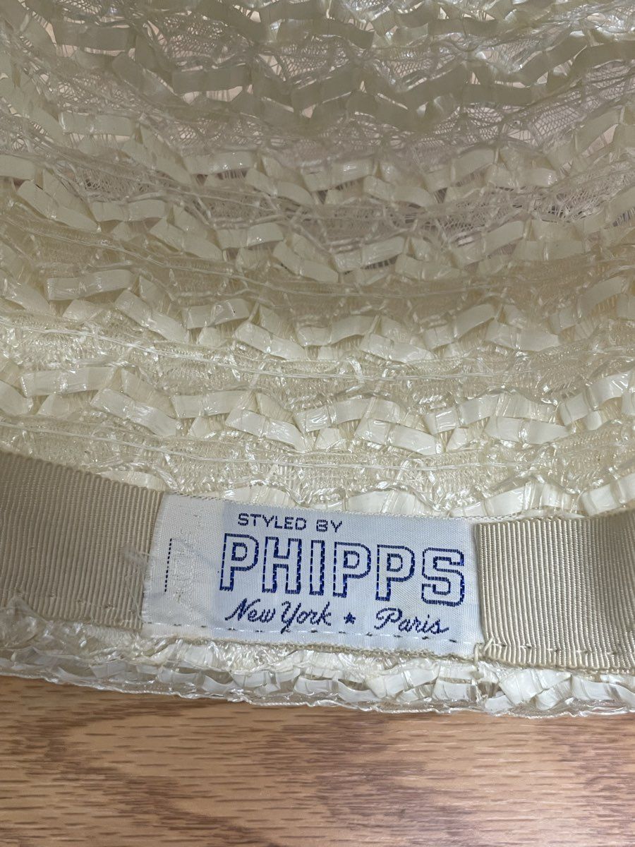 Vintage 60s Phipps New York Paris Wide Brim Woven Straw Sun Hat with Bow Sz OS