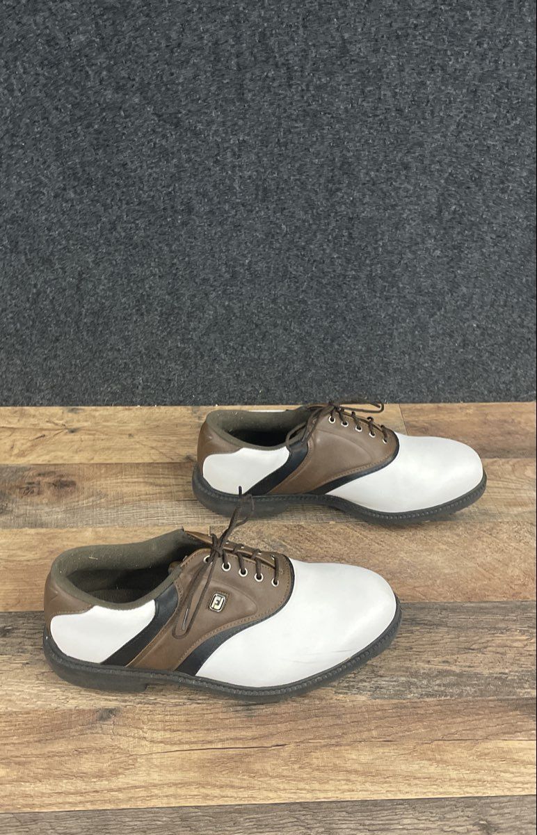 FootJoy GreenJoys White Brown Black Spiked Golf Shoes Men's Size 8.5 Wide