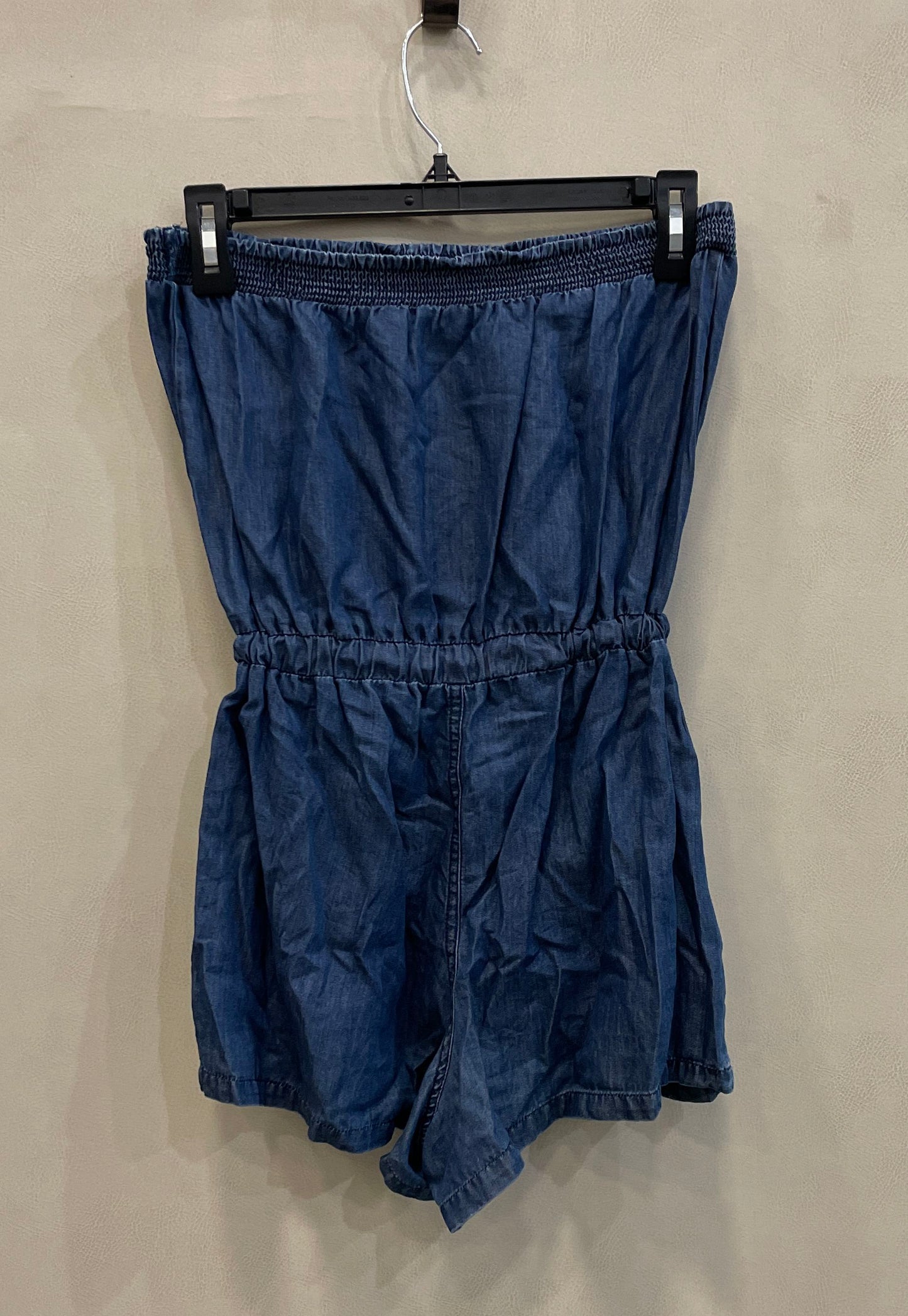 Guess Women's Blue Strapless Denim Romper Tencel Blend Elastic Waist Sz XS