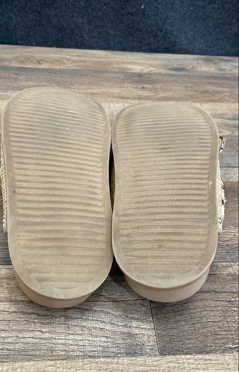 Steve Madden Tan Woven Raffia Double Buckle Studded Slides Women's Size 10M