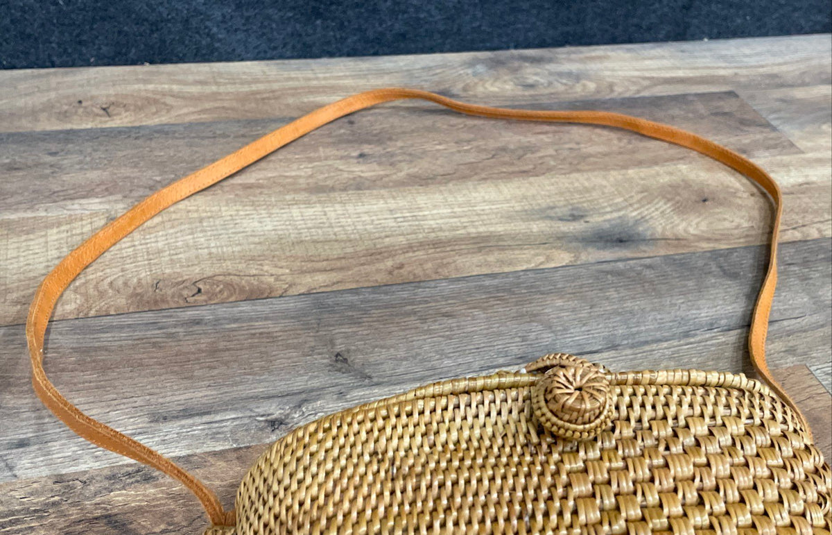 Folk Fortune Brown Hand Woven Rattan Mini Basket Crossbody Bag Bali