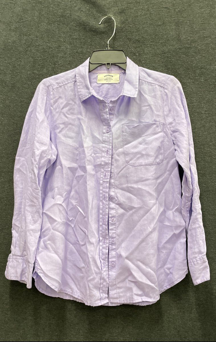 Fat Face Women's Lavender 100% Linen Long Sleeve Button Up Shirt Pocket Sz 8