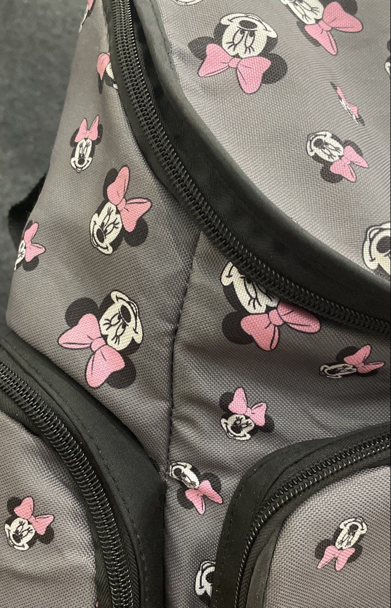Disney Baby Grey Minnie Mouse Pattern Diaper Bag Backpack Multi-Pocket Travel
