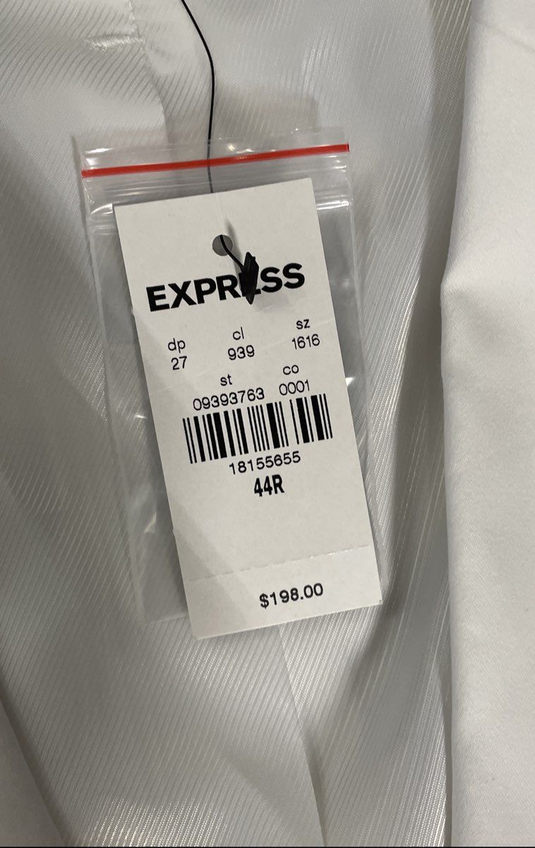 Express Men's White Slim Fit Stretch+ Suit Jacket Blazer Sz 44R NWT