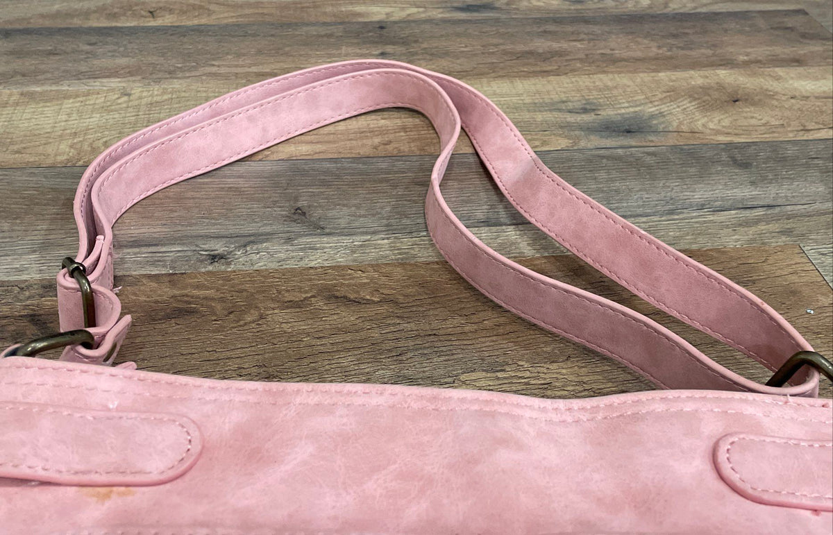 b.o.c. Pink Leather Crossbody Shoulder Bag Organizer Pocket Brass Hardware