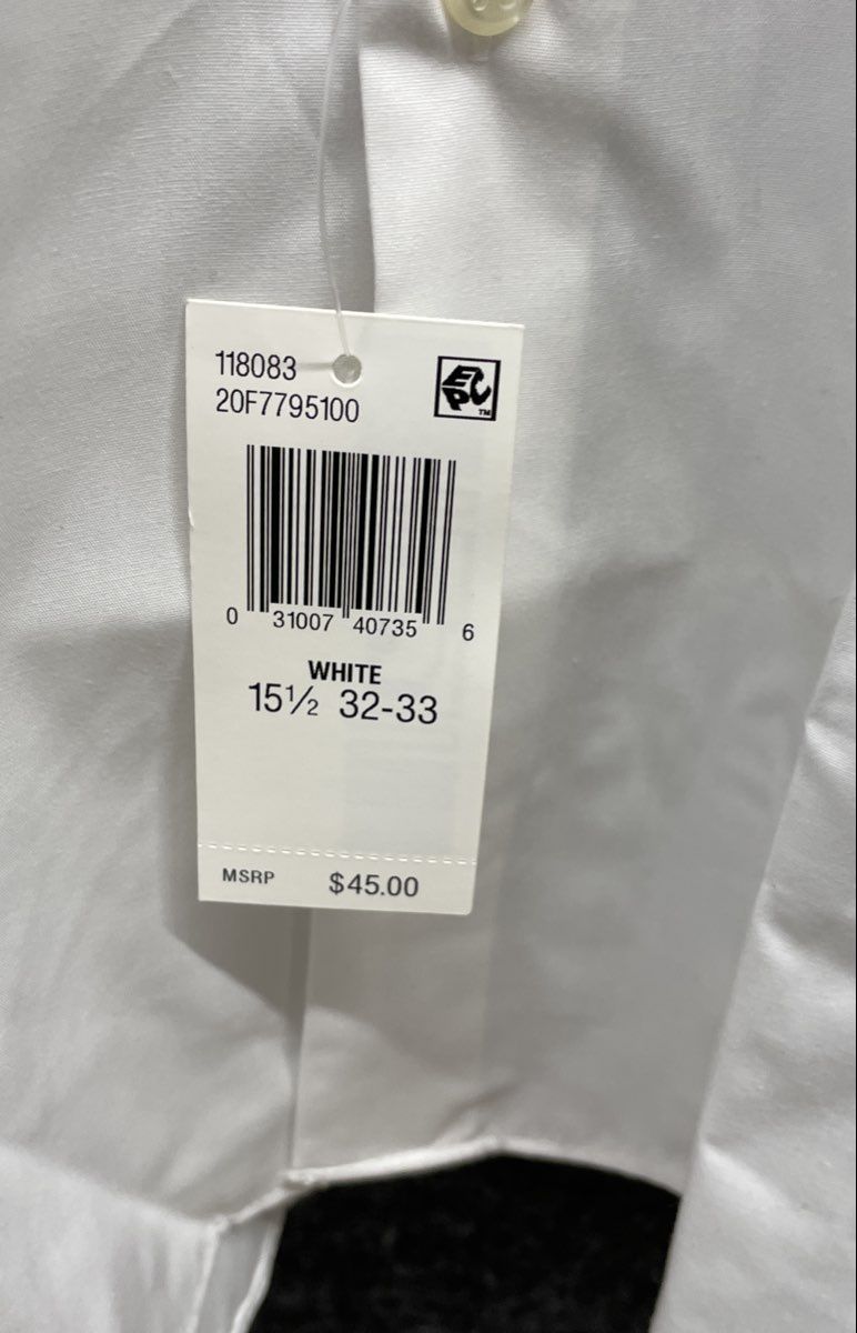 Van Heusen Men's White Wrinkle Free Regular Fit Long Sleeve Dress Shirt NWT 15.5