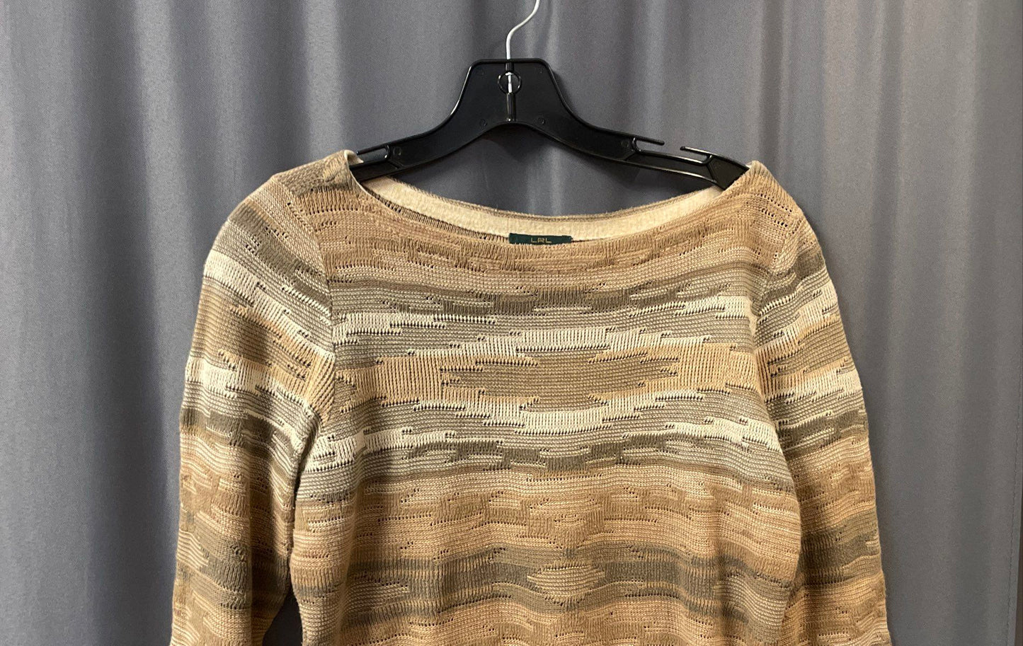 Lauren Jeans Co Ralph Lauren Women's Beige Striped Cotton Linen Knit Top Sz S