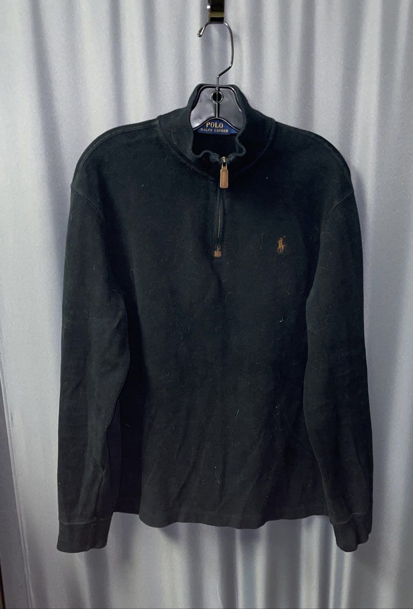 Polo Ralph Lauren Men's Black Cotton Estate Rib Quarter-Zip Pullover Size M