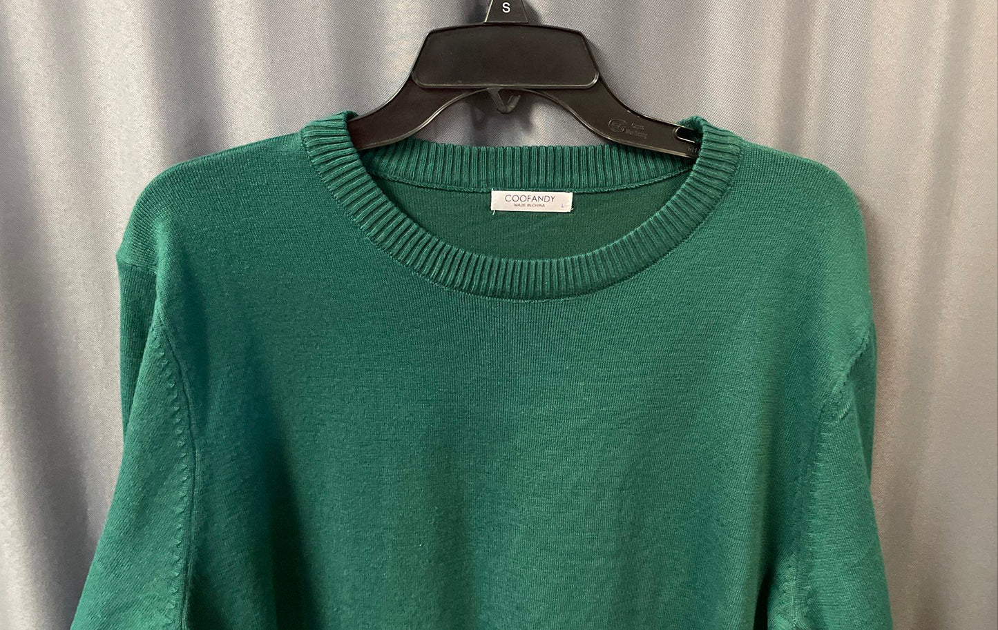 Coofandy Men's Green Crewneck Sweater Ribbed Knit Polyester Pullover Sz L