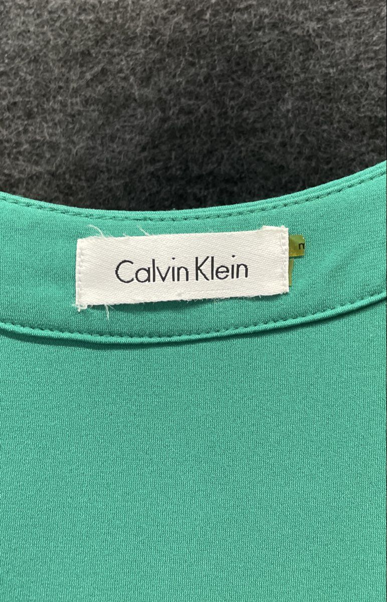 Calvin Klein Women's Green Sleeveless V-Neck Ruched Bust Pleated Dress M