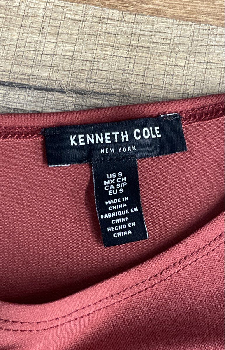 Kenneth Cole Women's Colorblock Sleeveless Top Blouse Rust Beige Black Sz S