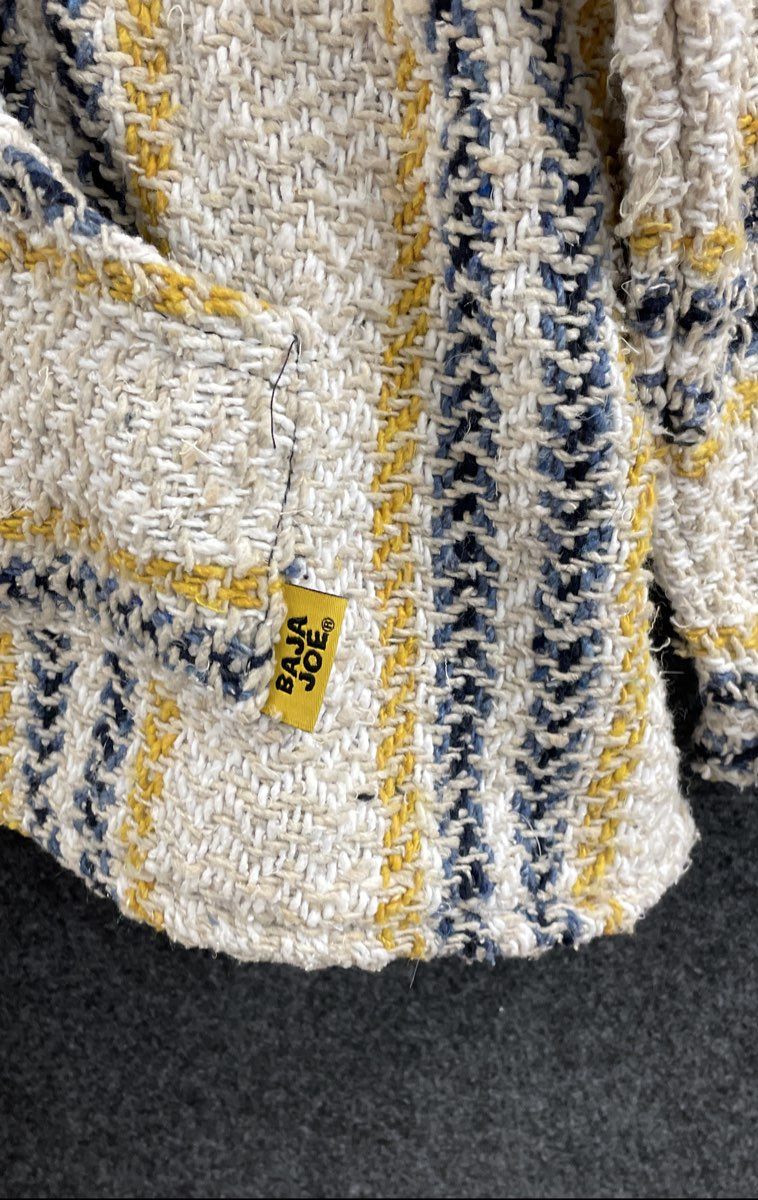 Baja Joe Men's Mexican Jerga Hoodie Cream Yellow Blue Striped Pullover Sz L