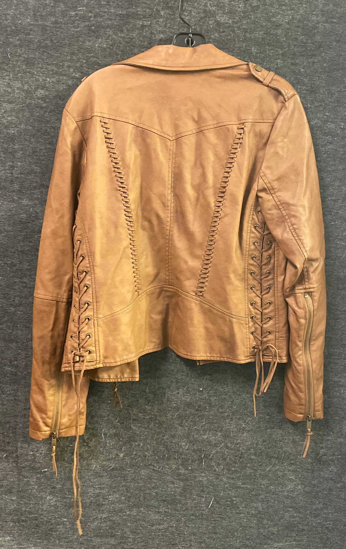 CoffeeShop New York Women's Brown Faux Leather Lace Up Moto Jacket Sz L