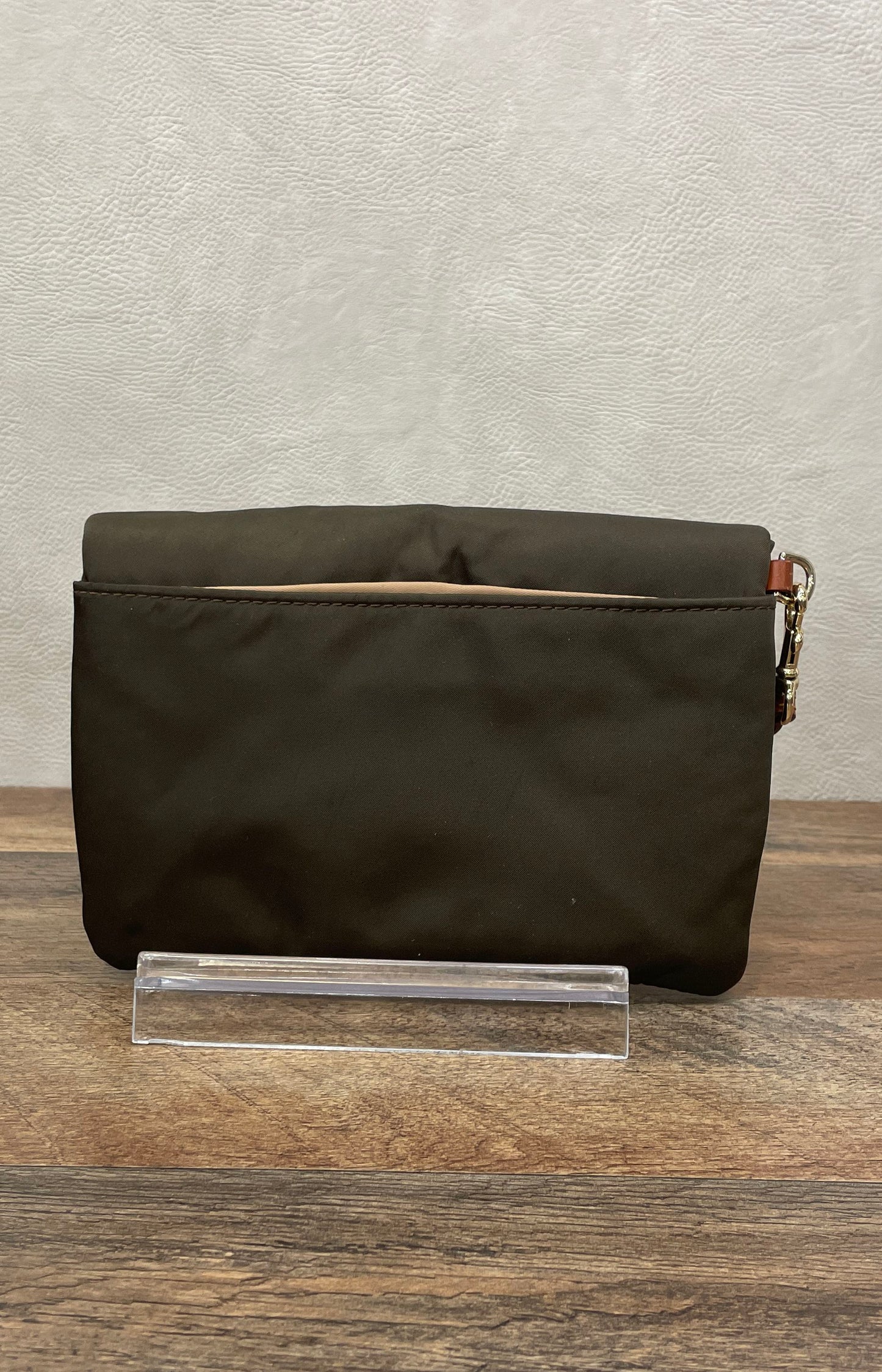 Dooney & Bourke Brown Nylon Leather Trim Wristlet Pouch Bag Gold Hardware