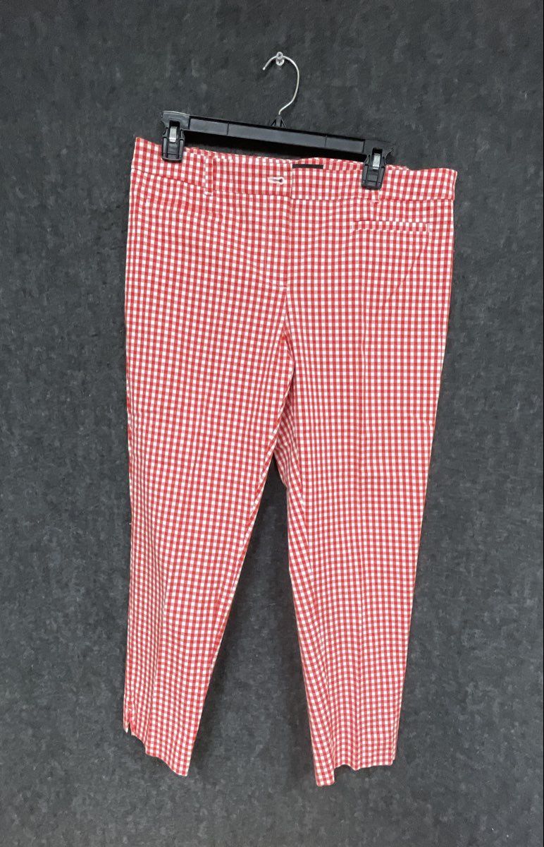 Ann Taylor Women's Red White Gingham Check Cropped Ankle Slim Pants Size 10