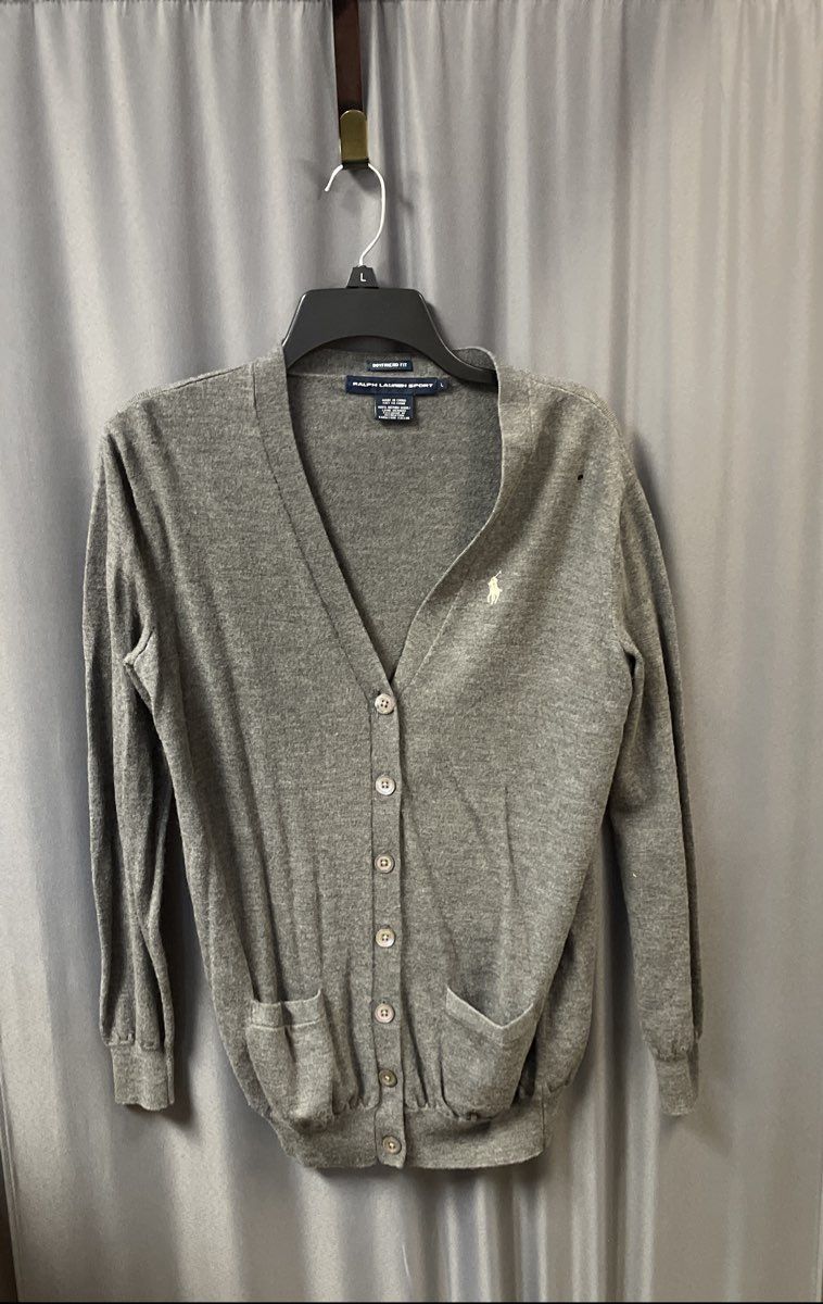 Ralph Lauren Sport Women's Gray Merino Wool Boyfriend Fit Cardigan Sweater Sz L