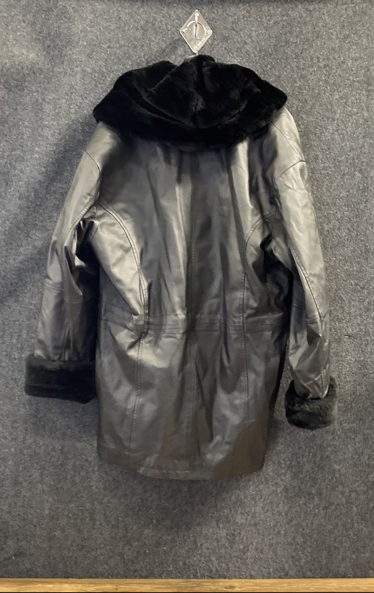 Vintage 90s Comint Women's Black Leather Faux Fur Hooded Jacket Sz M