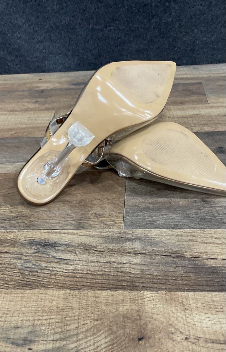 Cape Robbin Essex Rose Gold Clear PVC Pointed Toe Rhinestone Mules Size 11
