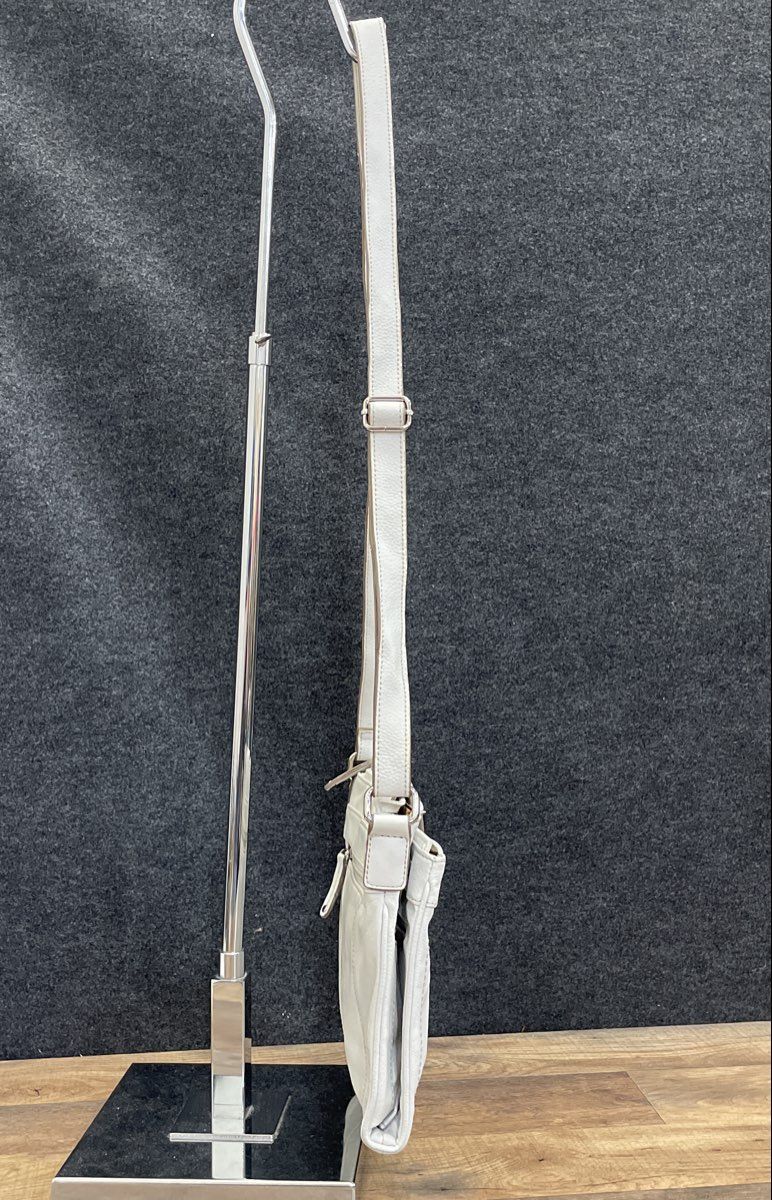 Tignanello White Pebbled Leather Crossbody Bag Silver Hardware Adjustable Strap