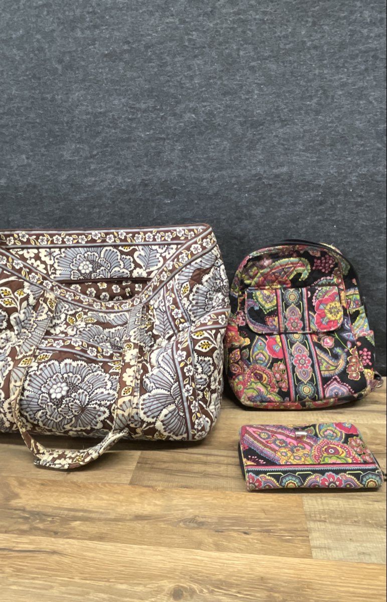 Vera Bradley Quilted Cotton Tote Bag Mini Backpack Wallet Lot of 3