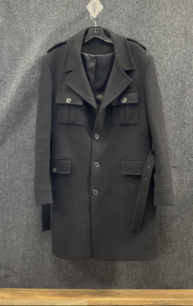 Zara Man Black Etiqueta Blanca Belted Military Overcoat Fall Winter 08-09 Sz XL