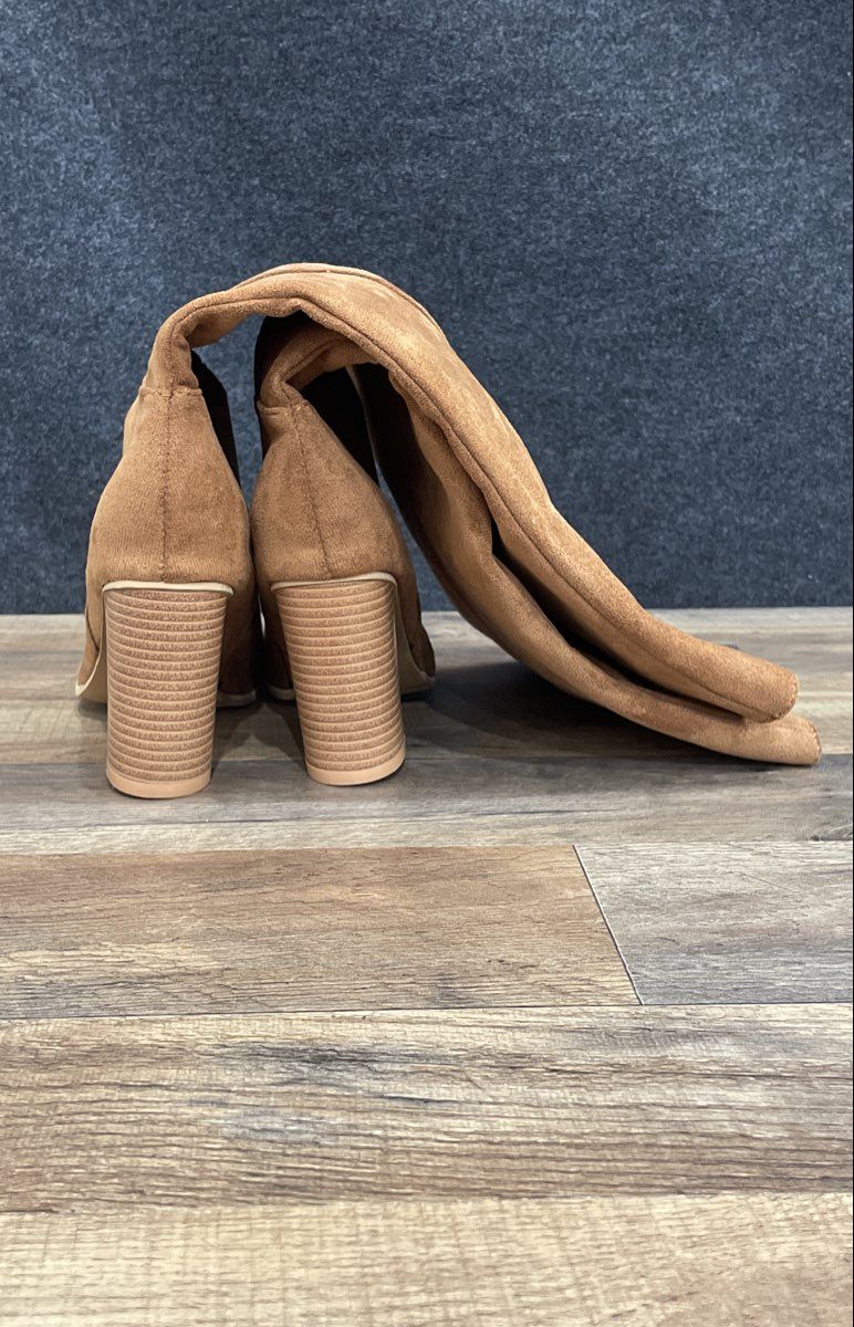 Brown Faux Suede Knee High Block Heel Zip Up Boots Women's Size 11.5