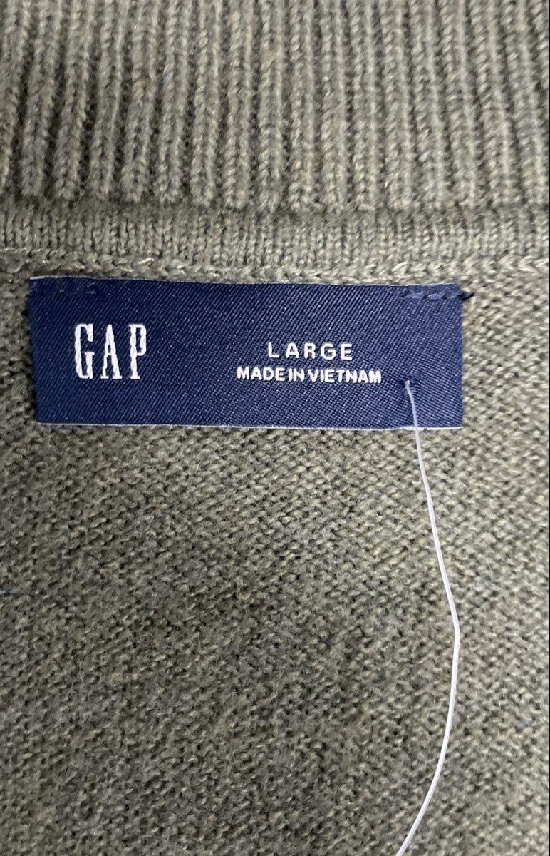 Gap Women's Olive Green V-Neck Cotton Blend Ribbed Knit Sweater Sz L NWT