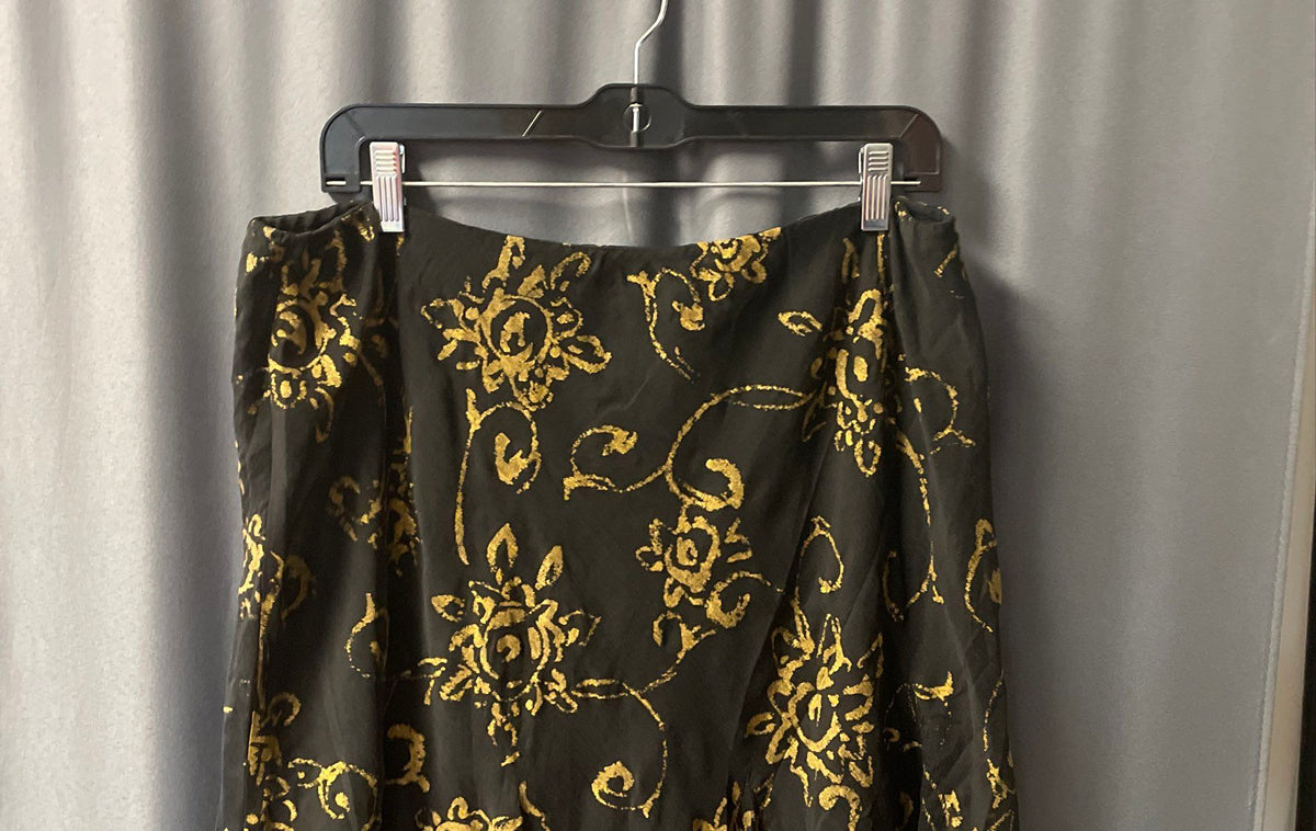 Lauren Ralph Lauren Women's A-Line Skirt Black Gold Floral Print Poly Sz L