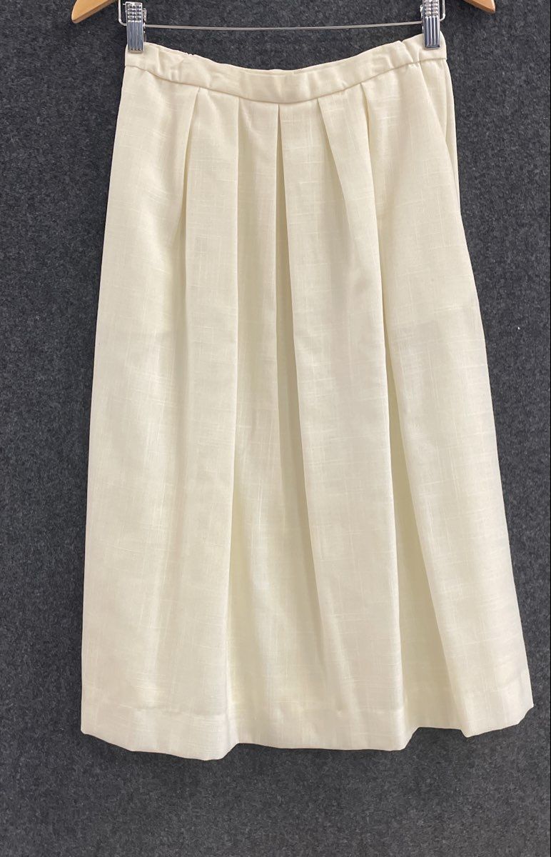 Vintage 90s Manchester Women's Cream Blazer Skirt Set Cropped Pleated Sz 12