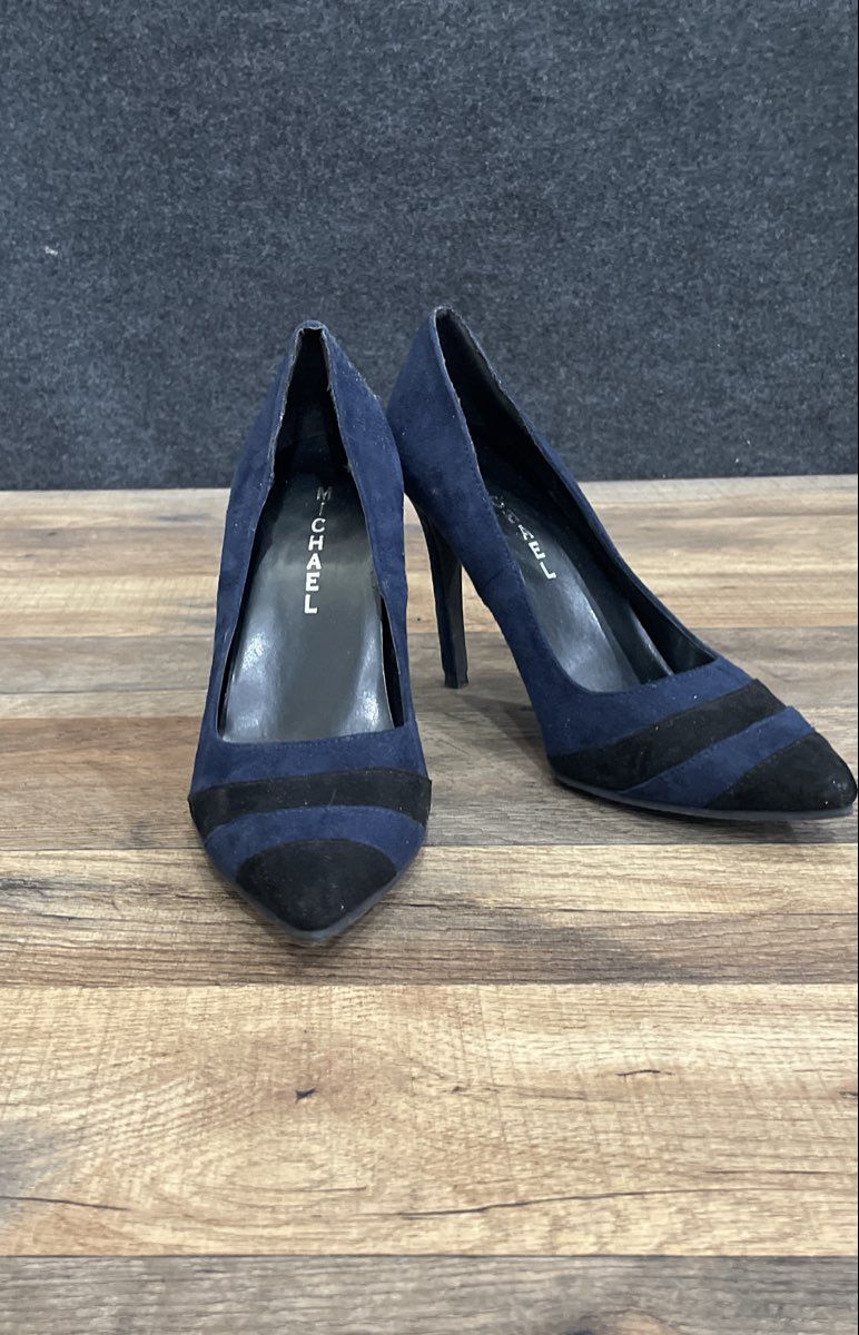 Michael Gracelyn Navy Blue Black Striped Pointed Toe Pumps Size 7.5